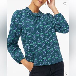Long-sleeve ruffleneck poplin blouse